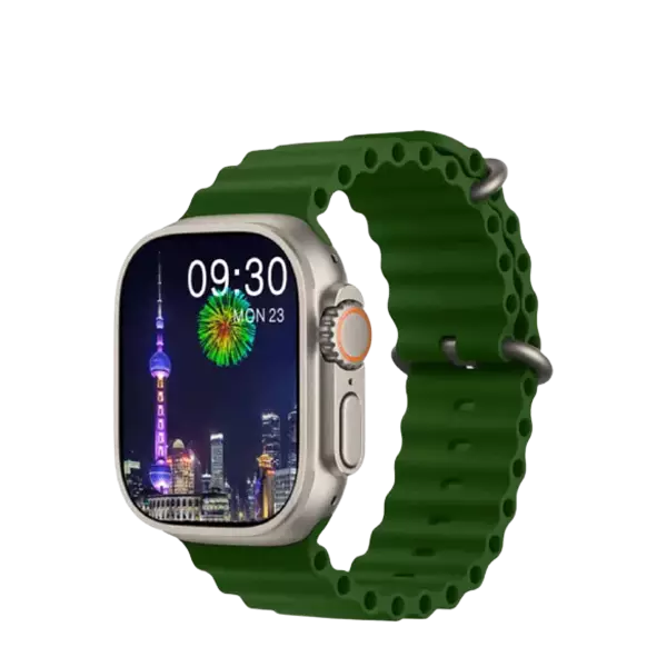 نمای جلو ساعت هوشمند هاینوتکو مدل HK8 Pro Max رنگ پلاتینیوم - سبز
