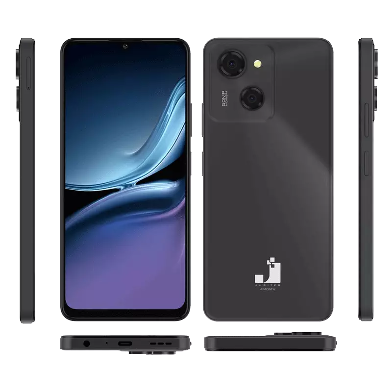 گوشی موبایل ژوبیتر مدل jPhone M25 ظرفیت 128 گیگابایت رم 4 گیگابایت رم مجازی 4 گیگابایت مشکی تمام زوایا