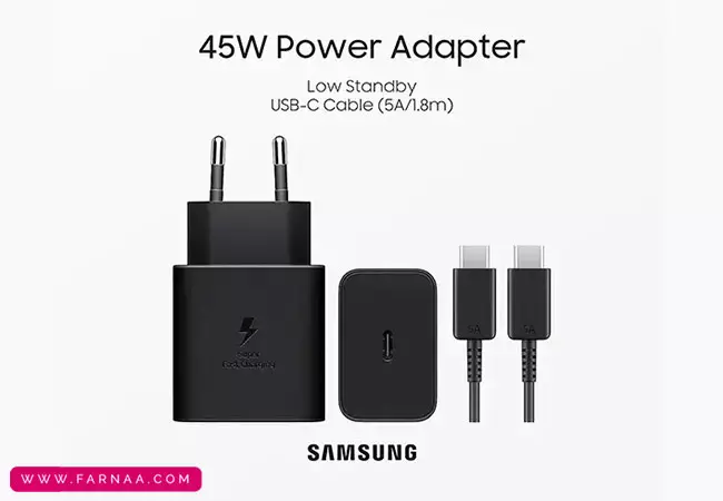 شارژر دیواری سامسونگ 3 پین مدل EP‑T4511XBEGGB توان 45 وات با کابل دو سر Type‑C