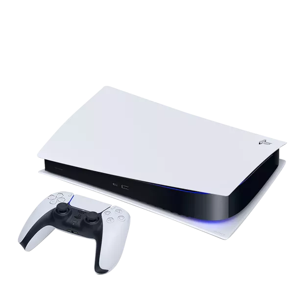 کنسول بازی سونی مدل Playstation 5 ظرفیت 825 گیگابایت در حالت خوابیده با کنترلر
