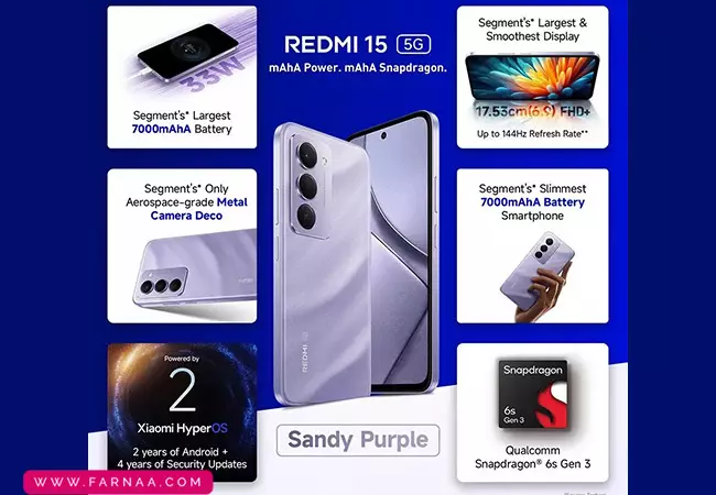 گوشی موبایل شیائومی مدل Redmi 15 ظرفیت 256 گیگابایت رم 8 گیگابایت