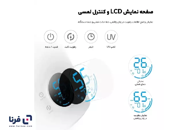 نمایشگر دستگاه بخور سرد و رطوبت ساز درما 5 لیتر مدل Humidifier F628s