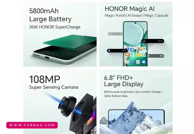 گوشی موبایل آنر Honor X9c Smart ظرفیت ۲۵۶ رم ۱۲ گیگابایت
